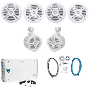 4) Rockville RMSTS65W 6.5" 1600w Marine Boat Speakers+2) Wakeboards+Amp+Wire Kit
