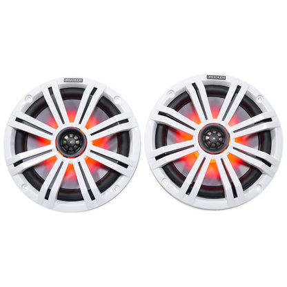 2) KICKER 45KM84L 8" 600w Marine Boat LED Wakeboard Speakers+Amplifier+Amp Kit