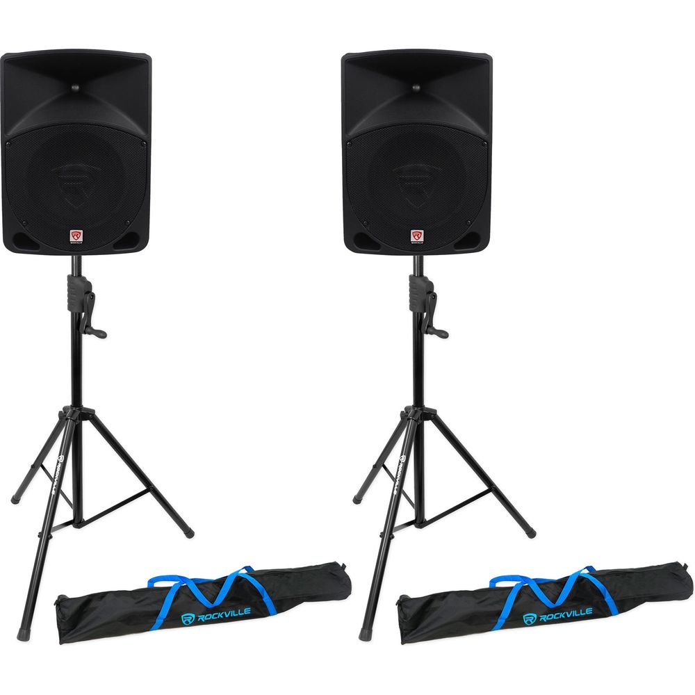 (2) RPG10 10" Powered 600W DJ PA Speakers + Crank-Up Speaker Stands