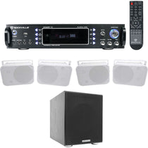 RPA60BT Receiver + HP65S-8 White 4-Pack + Rock Shaker 8 Sub Bundle