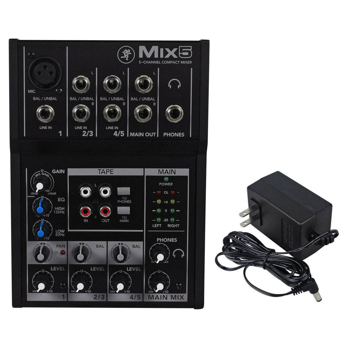 (2) BPA8 300 Watt 8" Powered Speakers+Mackie 5-Channel Mixer+Cables