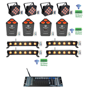 4 Rockville BEST PAR+BEST STRIP+ROCKWEDGE Wireless DMX Battery Lights+Controller