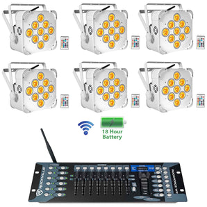 6 Rockville BEST PAR 60 White Rechargeable Wash Lights w/Wireless DMX Controller