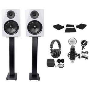 (2) Rockville DPM6W 6.5" 420w Dual Studio Monitors+36" Stands+Headphones and Mic