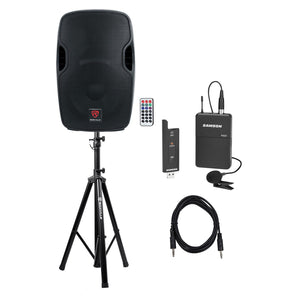 Rockville BPA12 12" Powered Active DJ PA Speaker w/ Samson Lavalier Microphone