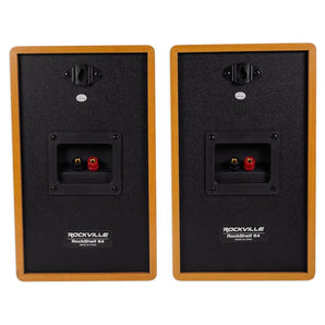 Rockville Bluetooth Home Receiver+(4) 6.5" Wood Bookshelf Speakers+Stands+Sub + Rockville R14GSBR100 Red/Blk 14 Gauge 100' Ft. Mini Spool Car Audio Speaker Wire