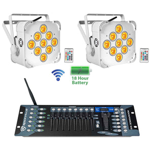 2 Rockville BEST PAR 60 White Rechargeable Wash Lights w/Wireless DMX Controller