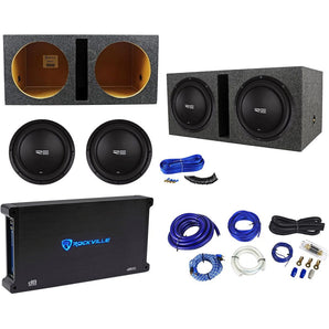 (2) RE Audio SEX12D2 V2 12" 1500W Subwoofers+Vented Box+Mono Amplifier+Amp Kit