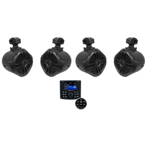 Rockville RGHR-ZA 4 Zone Marine Bluetooth Receiver+Black 6.5" Wakeboard Speakers