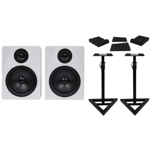 Pair Rockville APM5W 5.25" 2-Way 250W Powered USB Studio Monitors+Stands+Pads