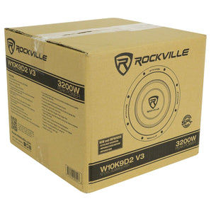 Rockville W10K9D2 10" 3200w Car Subwoofer+Vented Sub Box+Mono Amplifier+Amp Kit