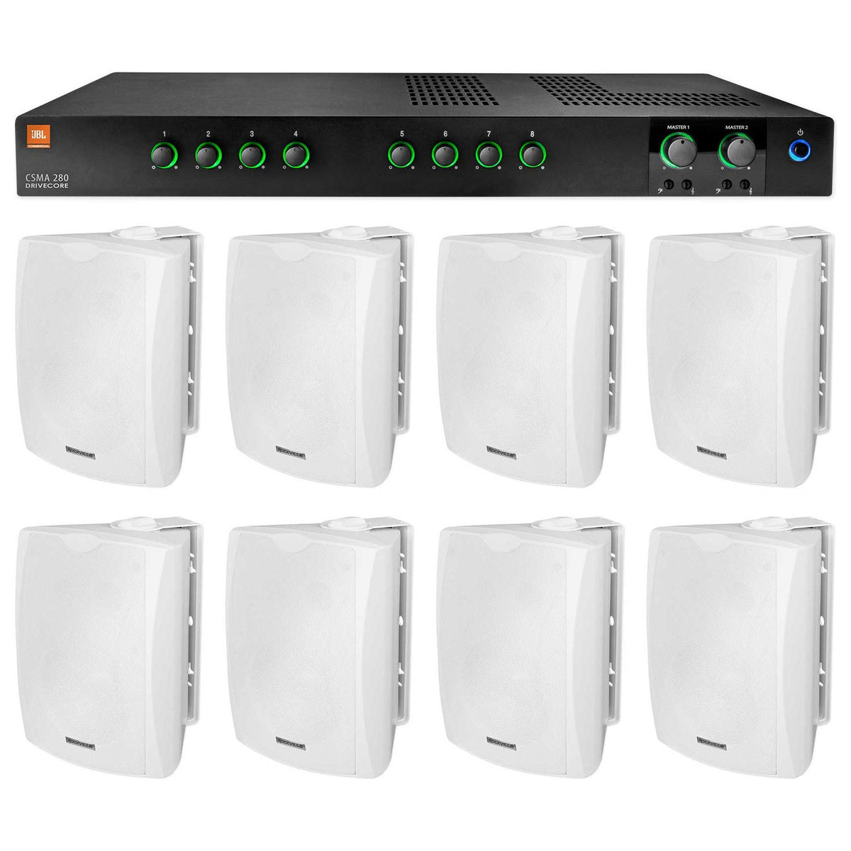 CSMA280 70V Amplifier + (8) WET-6W White 6.5" Wall Speakers