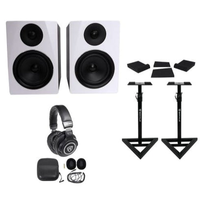 APM6W 6.5" 350W Powered Studio Monitors+Stands+Pads+Headphones