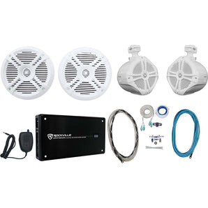 2) Rockville RMSTS65W 6.5" Marine Boat Speakers+2) 8" Wakeboards+Amp+Wire Kit