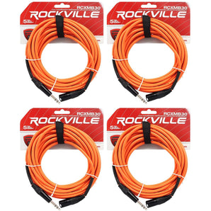 4 Rockville RCXMB30-O Orange 30' Male REAN XLR to 1/4'' TRS Balanced Cables