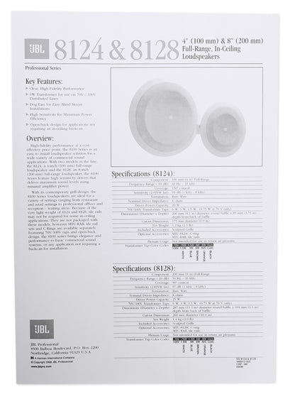(4) JBL 8128 8" Full Range Commercial 70V/100V 6w Ceiling Speakers 4 Restaurant
