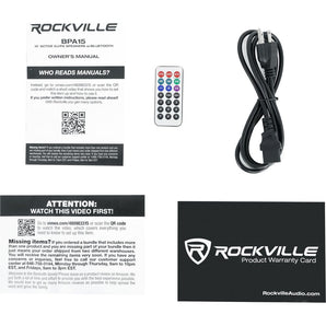 (2) Rockville BPA15 15" 1600w Active PA/DJ Speakers+Mixer+Mic+Stands+Cables+Bag