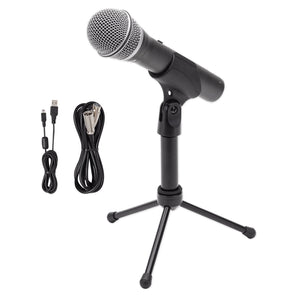 SAMSON Q2U USB+XLR Recording Podcast Dynamic Microphone+Cable+Clip+Desk Stand