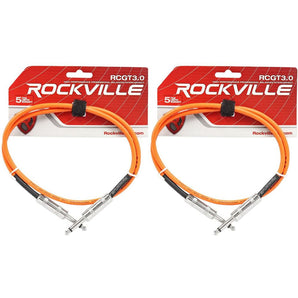 2 Rockville RCGT3.0O 3'  1/4" TS to 1/4'' TS Guitar/Instrument Cable