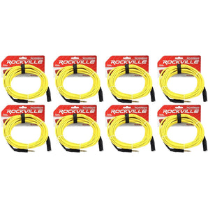 8 Rockville RCXMB20-Y Yellow 20' Male REAN XLR to 1/4'' TRS Balanced Cables