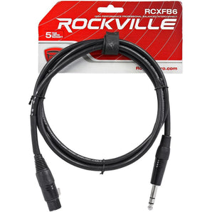Rockville RCXFB6B 6' Female XLR to 1/4'' TRS Cable Black, 100% Copper