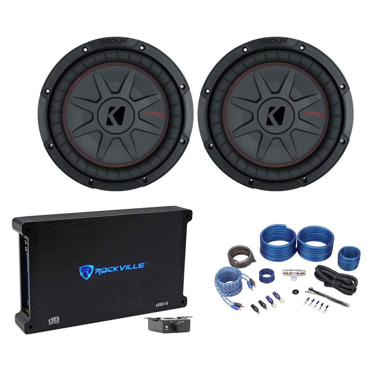 2) 48CWRT102 10" 1600W Slim Shallow Car Subwoofers+Mono Amplifier+Amp Kit