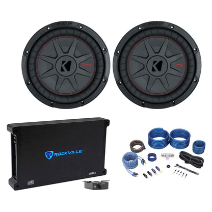 2) 48CWRT102 10" 1600W Slim Shallow Car Subwoofers+Mono Amplifier+Amp Kit