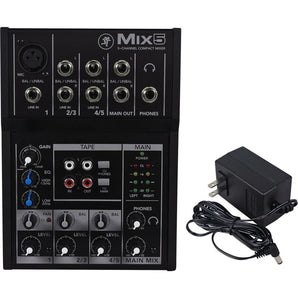 Mackie Mix5 Compact 5-Channel PA Mixer+(3) Microphones+(3) XLR Cables