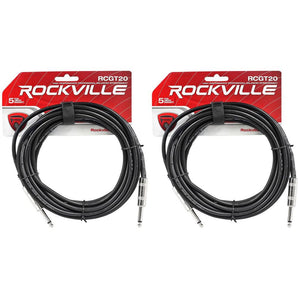 2 Rockville RCGT20B 20'  1/4" TS to 1/4'' TS Guitar/Instrument Cable