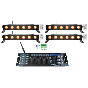 4) Rockville BEST STRIP 60 Black Rechargeable Light Bars+Wireless DMX Controller