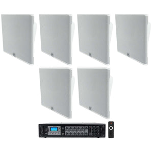 6) JBL SLP14/T-WH Low-Profile On Wall Mount White 4" 70v Commercial Speakers+Amp