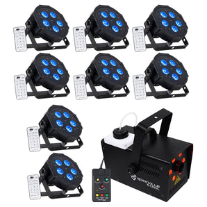 (8) American DJ ADJ MEGA HEX PAR Can RGBWA+UV Slim LED Wash Lights+LED Fogger