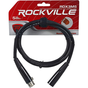 Rockville RDX3M5 5 Foot 3 Pin DMX Lighting Cable 100% OFC Copper Female to Male