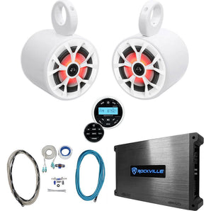 2) Rockville 6.5" 700w Marine Wakeboard LED Speakers+Receiver+Amplifier+Amp Kit