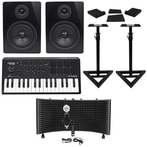 M-Audio Axiom AIR Mini 32 Keyboard Controller+Monitors+Stands+Pads+Mic+Shield