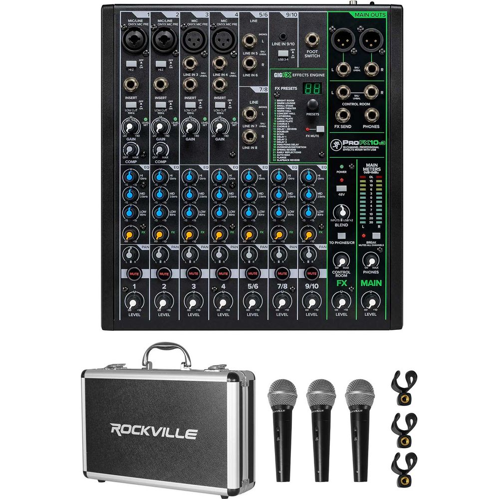 ProFX10v3 Mixer with 3 Metal Dynamic Microphones