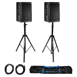 (2) JBL SRX812P 12" 2000 Watt Powered 2-Way DJ PA Speakers+Stands+Cables+Bag