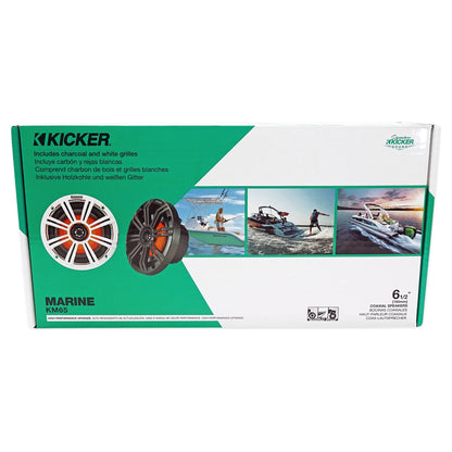 Pair KICKER 45KM654L 6.5" 390w White Marine Wakeboard Tower LED Boat Speakers