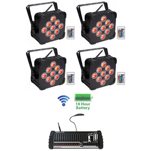 (4) Rockville BEST PAR 60 Battery Wash Lights Wireless DMX+384 Ch. Controller