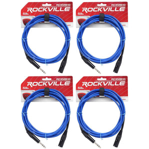 4 Rockville RCXMB10-BL Blue 10' Male REAN XLR to 1/4'' TRS Balanced Cables