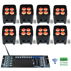 8 Rockville BEST PAR 50 Battery Par Wash Lights Wireless DMX+Controller+RGBWA+UV