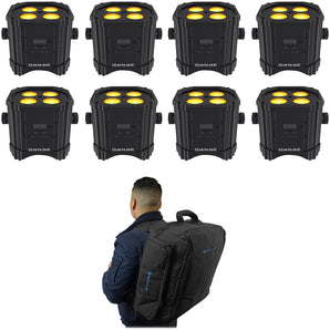 (8) Chauvet DJ Ezlink Par Q4 BT Wireless Battery Bluetooth Wash Lights+Backpack