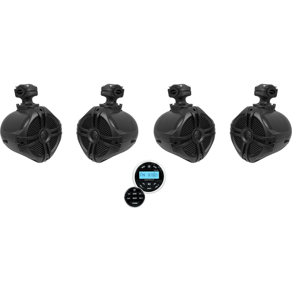 (4) RWB70B Black 6.5" Marine Wakeboard Swivel Tower Speakers + Receiver