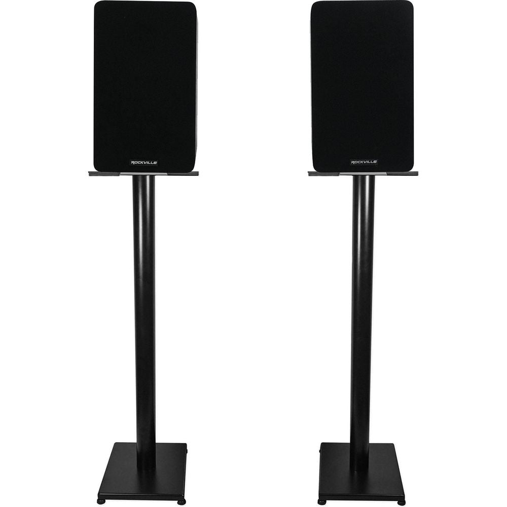 RockShelf 58B Black 5.25" Home Bookshelf Speakers w/37" Stands
