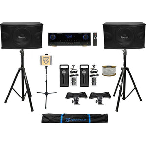 2) Rockville KPS10 10" Karaoke Speakers+Bluetooth Amplifier+2) Mics+Tablet Stand + Rockville R14GSBR100 Red/Blk 14 Gauge 100' Ft. Mini Spool Car Audio Speaker Wire