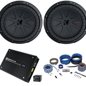 (2) Kicker 48CWR104 COMPR10 10" 1600 Watt Subwoofers+Mono Amplifier+Amp Kit