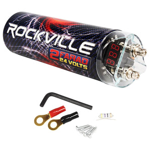 Rockville RXC2D 2 Farad Stiffening Power Capacitor with LED Digital Volt Meter