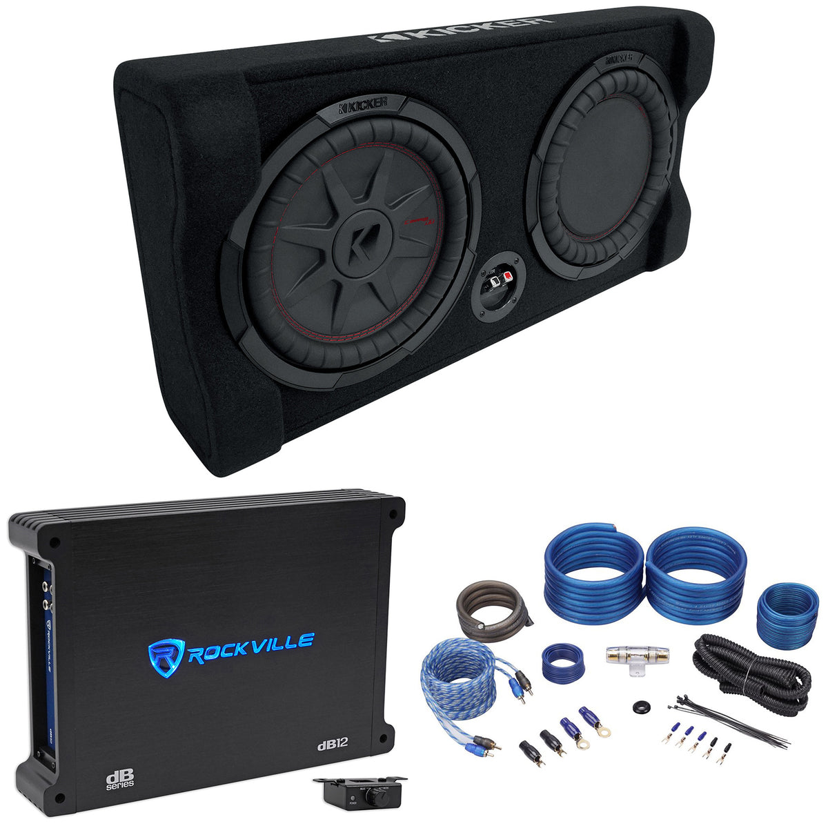 48TRTP102 10" Down-Firing Subwoofer + Amplifier + Wire Kit Bundle