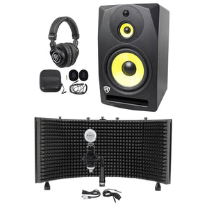 Rockville DPM10B 10" 400w Powered Studio Monitor Speaker+Headphones+Mic+Shield