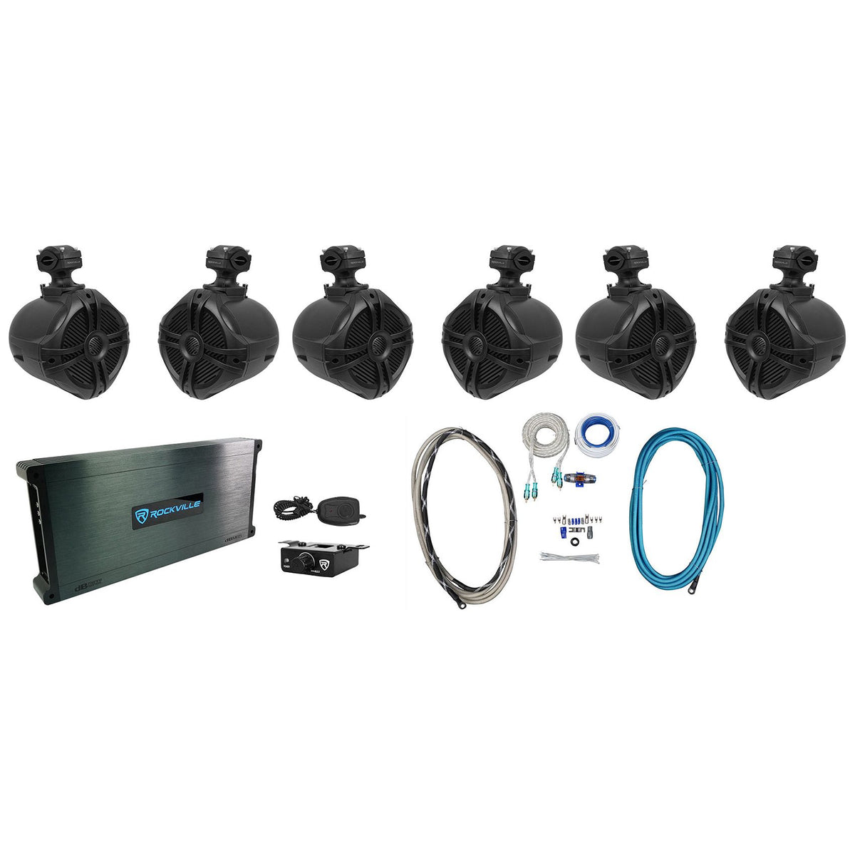 (6) RWB70B Black 6.5" Marine Wakeboard Swivel Tower Speakers+Amplifier